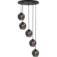 Highlight 5-lichts hanglamp Fantasy zwart met glas