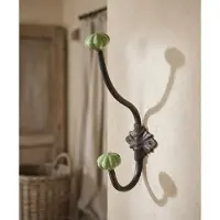 Ambiente Haus Smeedijzeren Jashaak met dubbele keramische koppen 23cm × 8cm x 5cm- Dubbele wandhaak - Brocante haak voor jas