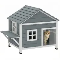 PawHut Kattenhuis-Sparrenhout, PS-101L x 72,5B x 81H cm-Grijs