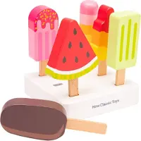 New Classic Toys Houten IJsjes Speelgoed - 6-delige Kleurrijke IJsjes met Standaard - Speelgoedeten - Rollenspel Keukenspeelgoed IJskraam - Vanaf 2 Jaar