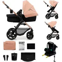 Kinderkraft MOOV 2 4-in-1 Kinderwagen – Reiswieg, Wandelwagen & MINK PRO i-Size Autostoel – Compact Inklapbaar – Beige