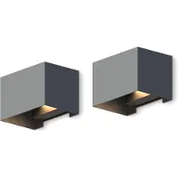 Calex LED Wandlamp Venice - 2 Stuks, Rechthoek, LED Up & Down, Verstelbare Stralingshoek, 7W, Tuinverlichting, Modern Design, Warm Wit Licht, Voor Binnen en Buiten, Antraciet/Grijs