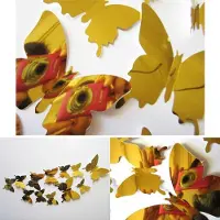 Giftwebshop Premium Spiegelende 3D Vlinders Muursticker / Muurdecoratie Voor Kinderkamer / Babykamer / Slaapkamer - Vlinder Sticker Goud