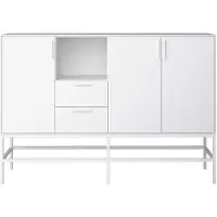 Ebuy24 Ravn dressoir 3 deuren en 2 lades, wit gelakt, wit metalen frame.