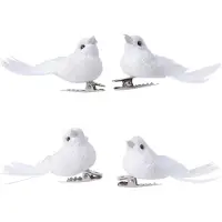 Décoris Vogel kerst ornament | | 4 stuks (Wit, Clips)