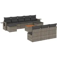 vidaXL 11-delige Loungeset met kussens poly rattan grijs