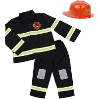 Den Goda Fen Verkleedkledij Brandweerman - Kostuum bestaande uit jas, broek, helm en bivakmuts - 110-116cm - 4-6 jaar - Zwart