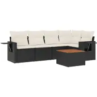 vidaXL 6-delige Loungeset met kussens poly rattan zwart