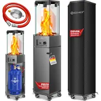 Kesser Terrasstraler / Mobiele Gaskachel / gasverwarming incl. beschermhoes buitenverwarmer mobiele paddenstoelverwarmer vlamverwarming met grondwielen - Donkergrijs