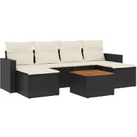 vidaXL 7-delige Loungeset met kussens poly rattan zwart
