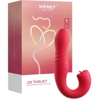 Honey Play Box Joi Thrust 2 - App-gestuurde stotende vibrator met tong (rood)