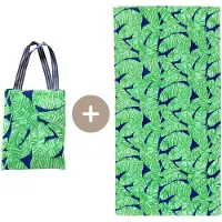 Textino SIMON - strandlaken 90x180 cm - strandtas 40x50 cm - Poseidon - blauw, groen