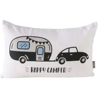 Boltze - Sierkussen - Happy Camper - 50x30 cm - Katoen - Afneembare Hoes met Rits - Camping/Caravan Print