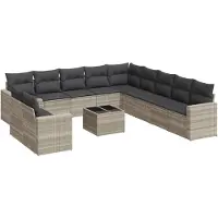 vidaXL 12-delige Loungeset met kussens poly rattan lichtgrijs