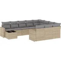 vidaXL 11-delige Tuinset met kussens poly rattan beige