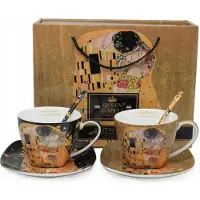 Queen Isabell - Set van 2 porseleinen kopjes met theelepels - Klimt's Kiss-motief - 250 ml