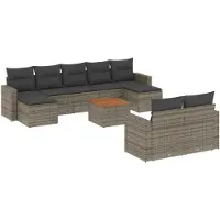 vidaXL 10-delige Loungeset met kussens poly rattan grijs