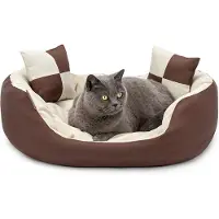 Lionto Kattenbed 4-in-1 design met speelkussens, 65x50 cm bruin/beige