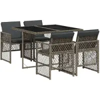 vidaXL 5-delige Tuinset met kussens poly rattan grijs
