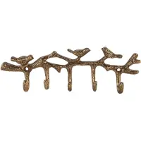 Clayre & Eef Wandkapstok 5 Haken Vogels 18x2x6 cm Goudkleurig Metaal