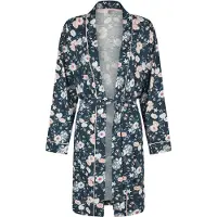 Louise Dames kimono ochtendjas donkerblauw gebloemd