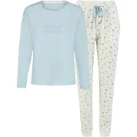 Louise Dames pyjama set lang blauw/wit gebloemd