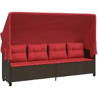vidaXL Ligbed met luifel en kussens poly rattan bruin