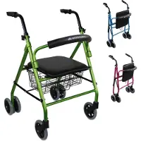 Mobiclinic Prado - Rollator - Looprek met 4 wielen - Stoel en Rugleuning - Opvouwbare en Verstelbare in Hoogte - Lichtgewicht - Aluminium - Zitting en mandje - Drukremmen - Groen
