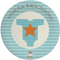 Haza 24x stuks Wegwerp bordjes geboorte zoon/jongen - karton 18 cm - Kraamvisite - Kraamfeest - Babyshower - Feestartikelen
