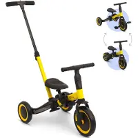 Zesso 4-in-1 Kinderfiets met Duwstang Gio Geel