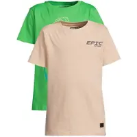 Orange stars T-shirt - zand/felgroen (set van 2) Beige Jongens Katoen Ronde hals - maat 122/128