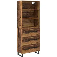 vidaXL Highboard 2 st Oudhout 69,5 x 34 x 180 cm Bewerkt hout en glas