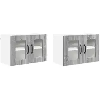 vidaXL Wandkast met glazen deuren, model PORTO, 2 stuks. Grijze Sonoma houtvezel
