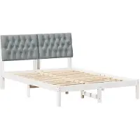 vidaXL Bedframe met Gevoerde Hoofdbord met hoofdeinde Wit 135 x 190 cm