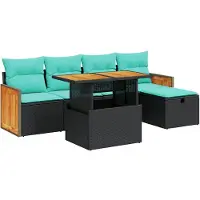 vidaXL 6-delige Loungeset met kussens poly rattan acacia zwart