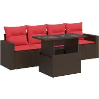 vidaXL 5-delige Loungeset met kussens poly rattan acacia bruin