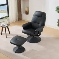 OKWISH Massagestoel 79,5 X 75 X 107 Cm - 5-Punts Massage, Zitverwarming En 360 Graden Draaibaar - Met Voetenbank - PU - Zwart