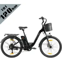 TTGO Elektrische Fiets C2 Pro - 26" stadsfiets - Tot 120 km Actieradius - 36V 18Ah Accu - Shimano 7 Versnellingen - LCD Display - Voorvorkvering - Inclusief Bagagedrager en Mand - zwart