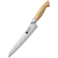 Xinzuo X02O Pin Series Broodmes 21 cm – Professioneel Keukenmes – Olijfhouten Handvat – 3-Laags Composietstaal met Stonewash Afwerking