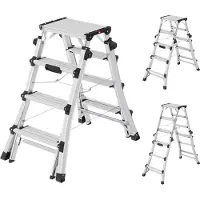 Hailo aluminium dubbele telescopische ladder D100, 2 x 4 - 2 x 6 treden, veiligheidsspreider, kunststof voeten, tot 287 cm werkhoogte, tot 150 kg