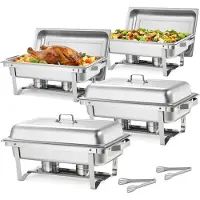 Vevor Rechthoekige Chafing Dish Set 8,5 L Voedselwarmers (4 stuks) Buffet Warmhoudschalen met Handvat