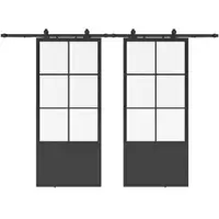 Inova complete glazen dubbele schuifdeur - 176x203 -veiligheidsglas-decor industrieel Loft- zwart