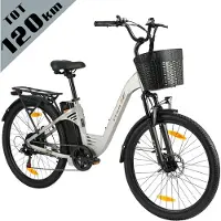 TTGO Elektrische Fiets - Tot 120 km Actieradius - 18Ah Accu - 26" stadsfiets - Shimano 7 Versnellingen - LCD Display - zilver