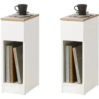 SoBuy Smalle Nachtkastjes Set van 2 - Bijzettafels met Lade en Plank - Wit, 20x35x60cm, FBT111-WNx2 - Voor Slaapkamer, Woonkamer