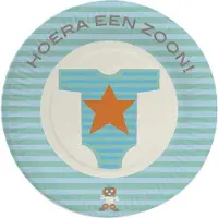 Haza 16x stuks Wegwerp bordjes geboorte zoon/jongen - Karton 18 cm - Kraamvisite - Kraamfeest - Babyshower - Feestartikelen
