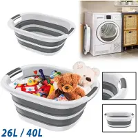 LZQ Opvouwbare kunststof wasmand, grijze kunststof opbergbak, wasmand, draagbare wastobbe, witte wasmanden met handgreep voor wasruimte en badkamer - 40L - 60x45x27cm