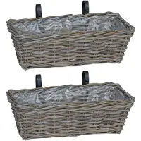vidaXL Hangende Plantenmand 2 st Natuurlijk grijs 48 x 22 x 15 cm