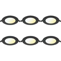 BES LED LED Downlight Inbouwspot Dimbaar 6 Stuks - Brinton Thin - 6W 470lm 120° Bundelhoek - Aanpasbare Lichtkleur 3000K-4000K-6500K - IP40 - Rond - Zwart - Ø128mm Buitenmaat - Ø110mm Zaagmaat