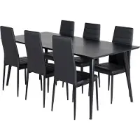 Ebuy24 Dipp180x90BLBL eethoek eetkamertafel zwart en 6 Slim High Back eetkamerstal PU kunstleer zwart.
