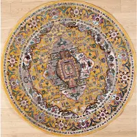 Muratap Picasso sedona rond vintage vloerkleed multi / geel laagpolig- 160 cm rond